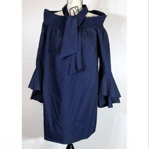 SOPRANO Navy Strapless 3/4 Sleeve Flair Cuff Tie-Front Top, Womens Size Large